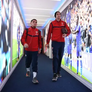 Arsenal FC Print: Lucas Torreira and Emi Martinez at King Power Stadium Arsenal FC Print: Lucas Torreira and Emi Martinez at King Power Stadium