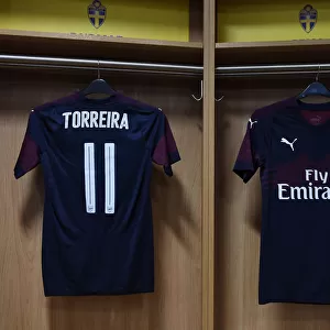 Arsenal FC: Lucas Torreira's Jersey Hangs in Changing Room Before Arsenal v SS Lazio Pre-Season Friendly, Stockholm 2018