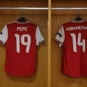 Arsenal FC: Pepe and Aubameyang's Shirts in the Changing Room - Arsenal v Standard Liege, UEFA Europa League (2019-20)