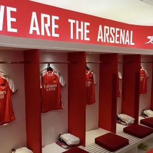 Arsenal FC: Pre-Match Huddle in the Dressing Room before Arsenal vs Crystal Palace, Premier League 2023-24 Arsenal FC: Pre-Match Huddle in the Dressing Room before Arsenal vs Crystal Palace, Premier League 2023-24