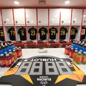 Arsenal FC: Pre-Match Huddle in Olympiacos's Changing Room - UEFA Europa League 2019-20: Round of 32, First Leg Arsenal FC: Pre-Match Huddle in Olympiacos's Changing Room - UEFA Europa League 2019-20: Round of 32, First Leg