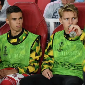 Arsenal FC: Pre-Match Moment between Catalin Cirjan and Martin Odegaard at Emirates Stadium vs FK Bodo/Glimt (2022-23)