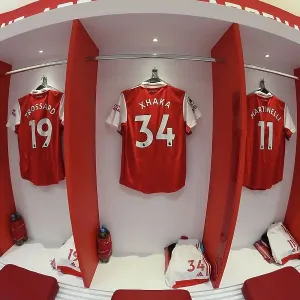 Arsenal FC: Pre-Match Uniforms of Torsdahl, Xhaka, and Martinelli vs. Everton FC (2022-23)