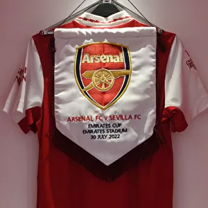 Arsenal FC: Pre-Season Friendly vs Sevilla - Emirates Cup 2022: Match Pennant in Changing Room