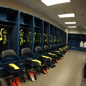 Arsenal FC: Pre-Season Nerve Center - Arsenal Changing Room before Arsenal vs. CD Guadalajara Match