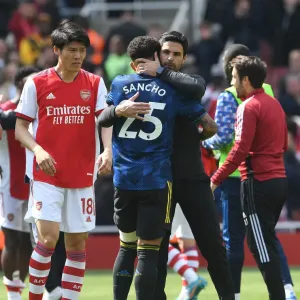 Arsenal FC Print - Mikel Arteta and Jadon Sancho Embrace