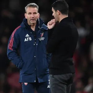 Arsenal FC vs Chelsea FC: Mikel Arteta and Albert Stuivenburg Lead the Team at Emirates Stadium, Premier League 2022-23 Arsenal FC vs Chelsea FC: Mikel Arteta and Albert Stuivenburg Lead the Team at Emirates Stadium, Premier League 2022-23
