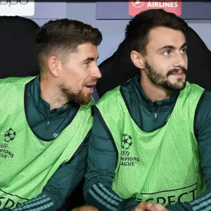 Arsenal FC's Jorginho and Fabio Vieira Pre-Match Moment at RC Lens, UEFA Champions League 2023/24 Arsenal FC's Jorginho and Fabio Vieira Pre-Match Moment at RC Lens, UEFA Champions League 2023/24