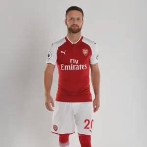 Arsenal Football Club: Shkodran Mustafi at 2017-18 Team Photocall Arsenal Football Club: Shkodran Mustafi at 2017-18 Team Photocall