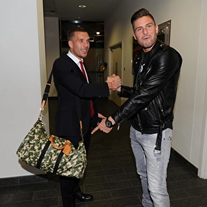 Arsenal Forwards Lukas Podolski and Olivier Giroud Before Arsenal v Tottenham Hotspur, Premier League 2014-15
