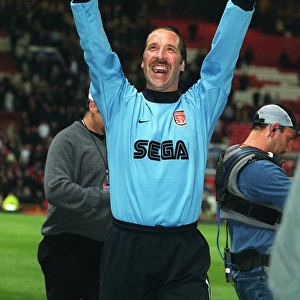 Arsenal goalkeeper David Seaman celebrates the Arsenal Championship victory after the match