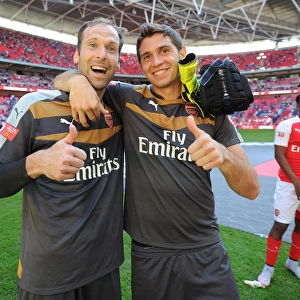 Arsenal Goalkeepers Celebrate FA Community Shield Victory over Chelsea