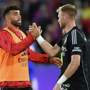 Arsenal Goalkeepers Celebrate Victory: Crystal Palace vs Arsenal, Premier League 2023-24 Arsenal Goalkeepers Celebrate Victory: Crystal Palace vs Arsenal, Premier League 2023-24