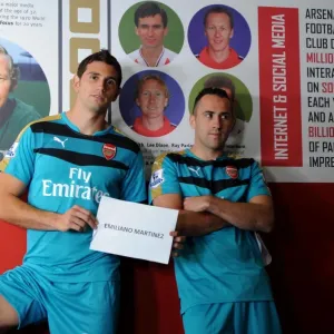 Arsenal Goalkeepers: Emi Martinez and David Ospina at 2015-16 First Team Photocall, Emirates Stadium Arsenal Goalkeepers: Emi Martinez and David Ospina at 2015-16 First Team Photocall, Emirates Stadium