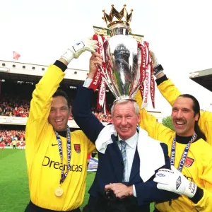 Arsenal goalkeeping coach Bob Wilson with goalkeepers Richard Wright, David Seaman