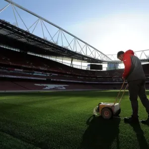 Arsenal Groundsman Prepares Emirates Stadium Pitch Print