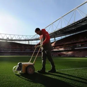Arsenal Groundsman Prepares Emirates Stadium Pitch Print