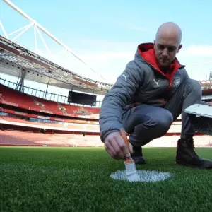 Arsenal: Groundsman Prepares Pitch for Arsenal v West Bromwich Albion (2016-17)