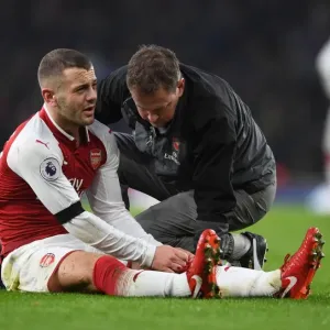 Arsenal: Jack Wilshere Receives Treatment from Physio Colin Lewin vs Crystal Palace, Premier League Arsenal: Jack Wilshere Receives Treatment from Physio Colin Lewin vs Crystal Palace, Premier League