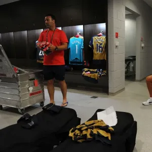 Arsenal Kit Men Prepare for Arsenal v Singapore XI: Barclays Asia Trophy (2015)