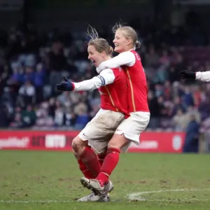 Arsenal Ladies Triumph: Jayne Ludlow, Katie Chapman, and Kelly Smith Celebrate League Cup Final Goal