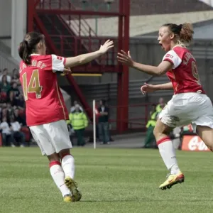 Arsenal Ladies Triumph: Lianne Sanderson and Karen Carney Celebrate FA Womens Cup Goal