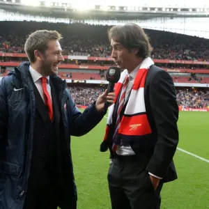 Arsenal legend Robert Pires is interviewed during half time. Arsenal 4: 1 Norwich City Arsenal legend Robert Pires is interviewed during half time. Arsenal 4: 1 Norwich City