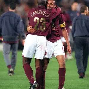Arsenal Legends Sol Campbell and Thierry Henry Celebrate 0-0 Victory in UEFA Cup Semifinal against Villarreal, 2006 Arsenal Legends Sol Campbell and Thierry Henry Celebrate 0-0 Victory in UEFA Cup Semifinal against Villarreal, 2006