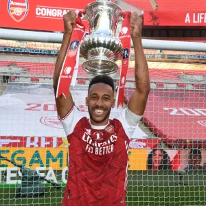 Print of Arsenal lifting the FA Cup in empty Wembley Stadium Print of Arsenal lifting the FA Cup in empty Wembley Stadium