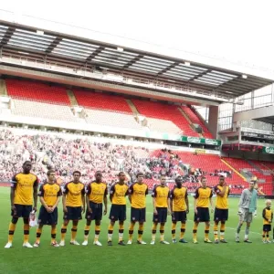Arsenal and Liverpool line up before the match Arsenal and Liverpool line up before the match