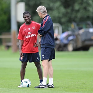 Arsenal manager Arsene Wenger with Emmanuel Frimpong. Arsenal Training Camp