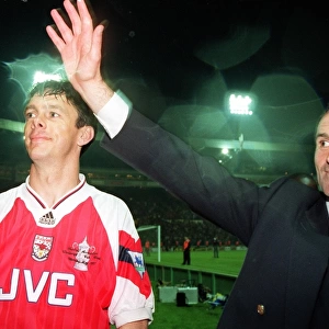 Arsenal Manager George Graham and David O Leary celebrate after the game