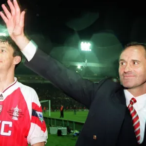 Arsenal Manager George Graham and David O Leary celebrate after the game