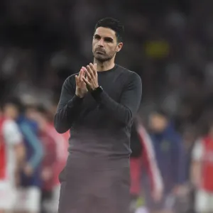Arsenal Manager Mikel Arteta Applauding Fans After Tottenham-Arsenal Premier League Match, London 2022 Arsenal Manager Mikel Arteta Applauding Fans After Tottenham-Arsenal Premier League Match, London 2022