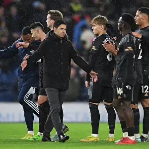 Arsenal Manager Mikel Arteta Celebrates with Eddie Nketiah after Brighton Victory, Premier League 2022-23