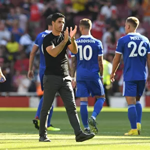 Arsenal Manager Mikel Arteta Celebrates with Fans after Arsenal vs Leicester City Match, 2022-23 Premier League