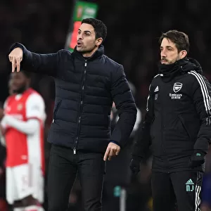 Arsenal Manager Mikel Arteta and Coach Nico Cover During Carabao Cup Semi-Final Clash vs Liverpool