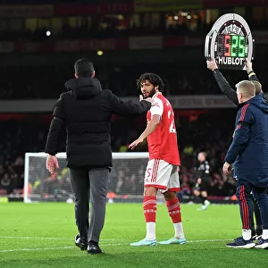 Arsenal Manager Mikel Arteta with Mo Elneny: Arsenal v West Ham United, Premier League 2022-23