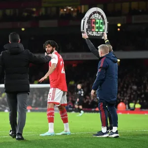 Arsenal Manager Mikel Arteta with Mo Elneny: Arsenal v West Ham United, Premier League 2022-23 Arsenal Manager Mikel Arteta with Mo Elneny: Arsenal v West Ham United, Premier League 2022-23