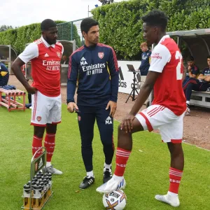 Arsenal Manager Mikel Arteta Strategizes with Players Ahead of Arsenal vs Ipswich Town (2022) Pre-Season Friendly
