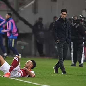 Arsenal Manager Mikel Arteta Watches as Aubameyang is Fouled in Arsenal v SL Benfica Europa League Clash