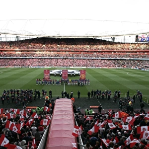 The Arsenal and Manchester United teams line up before the match