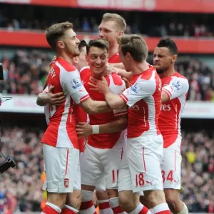Arsenal: Mesut Ozil Scores, Aaron Ramsey, Nacho Monreal, and Francis Coquelin Celebrate Against Liverpool (2014-15)