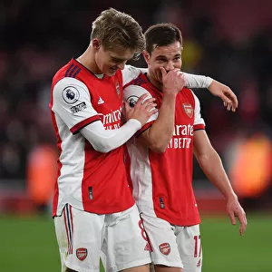 Arsenal: Odegaard and Soares Share a Moment After Arsenal vs. Leicester City (2021-22)