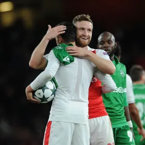 Arsenal: Ozil and Mustafi Embrace Victory After Arsenal FC vs. PFC Ludogorets Razgrad, UEFA Champions League (2016-17) Arsenal: Ozil and Mustafi Embrace Victory After Arsenal FC vs. PFC Ludogorets Razgrad, UEFA Champions League (2016-17)