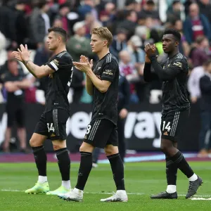 Arsenal Players Acknowledge Fans after West Ham United Match, Granit Xhaka, Martin Odegaard, Eddie Nketiah (April 2023)