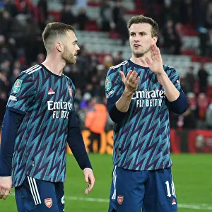 Arsenal Players Calum Chambers and Rob Holding After Carabao Cup Semi-Final First Leg vs Liverpool