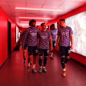 Arsenal Players Cedric, Granit Xhaka, and Mo Elneny Before Southampton Clash (2021-22)