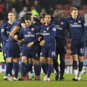 Arsenal players celebrate after the match. Stoke City 1: 3 Arsenal, Barclays Premier League