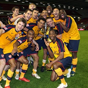 The Arsenal players celebrate winning the FA Youth Cup